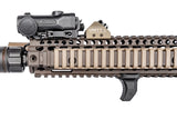 Arisaka Hand Stop Picatinny in black installed on a Picatinny handguard, side view