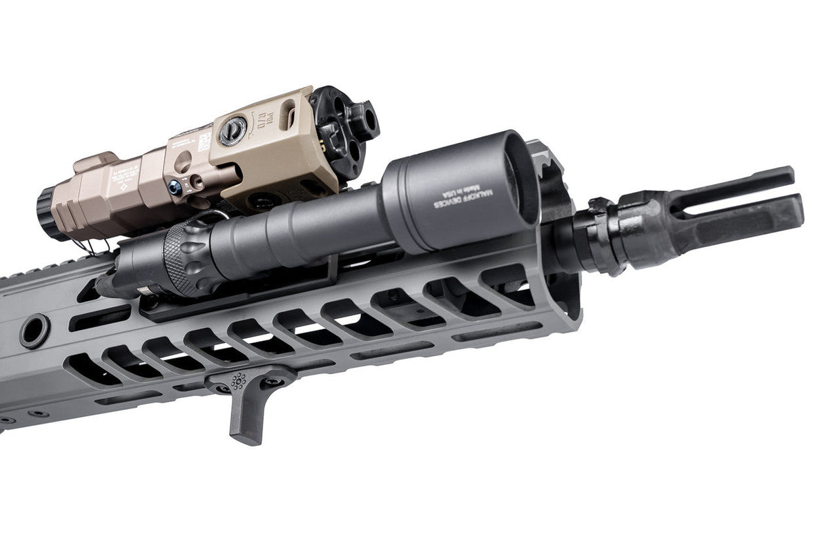 Black Arisaka Indexer M-Lok installed beneath an MCX-style M-Lok handguard