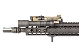 Black Arisaka Indexer M-Lok mounted beneath an M-Lok handguard