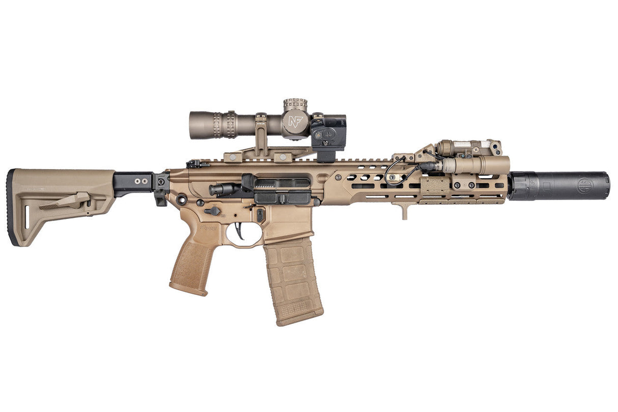 Arisaka Indexer M-Lok in Magpul FDE Cerakote installed on a Flat Dark Earth rifle
