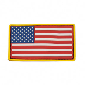 American flag PVC patch with yellow border on a white background