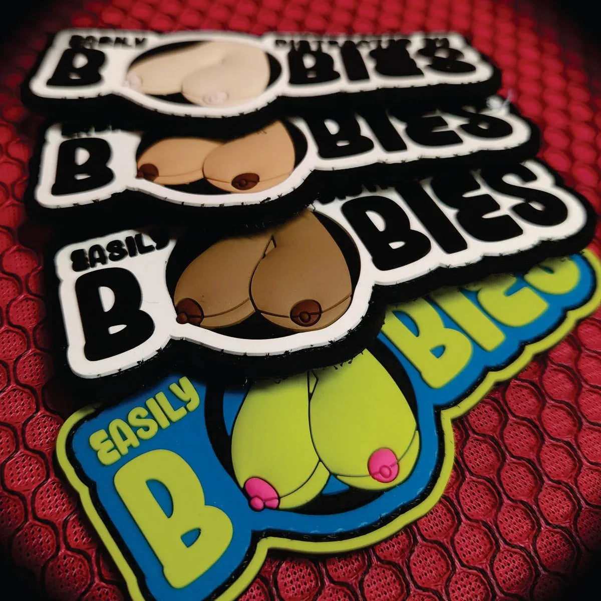 "Fun Size Boobs" - Easily Distracted By Boobies (Uncensored) - 4 inch PVC Patch - in Vanilla, alternate view 2