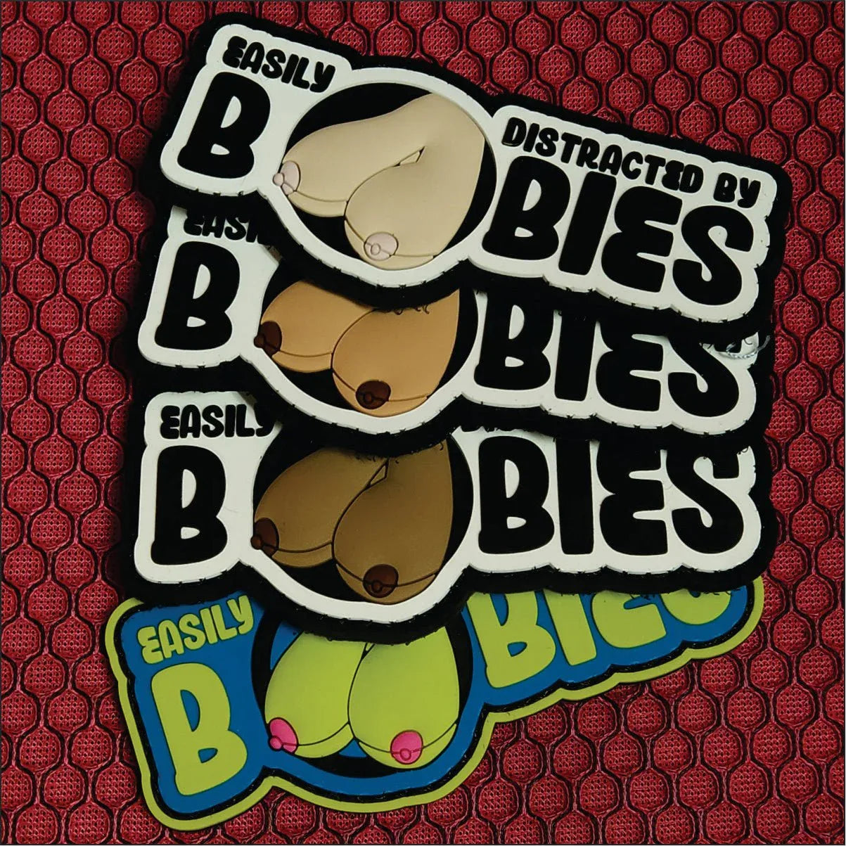 "Fun Size Boobs" - Easily Distracted By Boobies (Uncensored) - 4 inch PVC Patch - in Caramel, alternate view 3