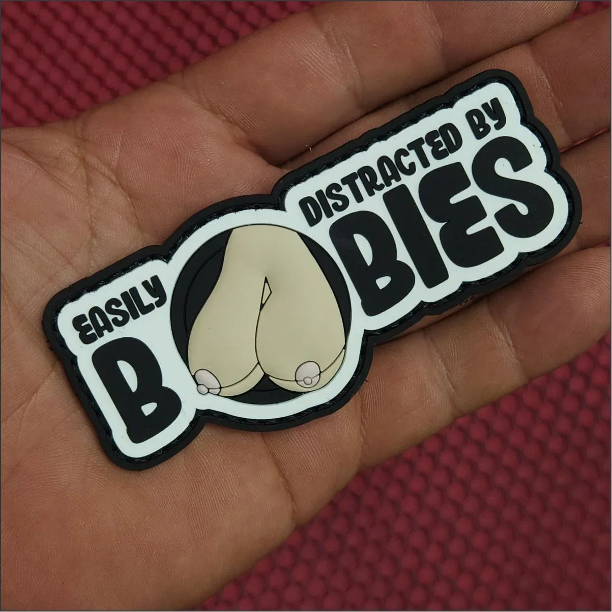 "Fun Size Boobs" - Easily Distracted By Boobies (Uncensored) - 4 inch PVC Patch - in Alien