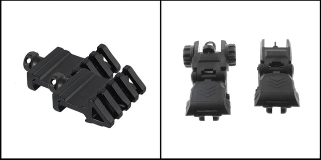 Flip Ups + 45 Degree Mount: 45 Offset Weaver Mount + 45 Offset Weaver Mount + Polymer Flip Up - HR Tactical Innovations