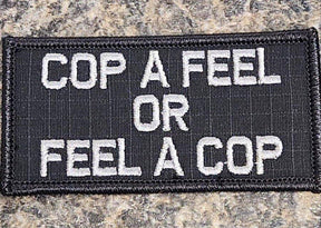 ASOS - Cop A Feel OR Feel A Cop - 2x4 Patch - Black w/Silver