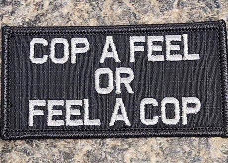 ASOS - Cop A Feel OR Feel A Cop - 2x4 Patch - Black w/Silver