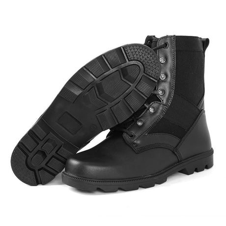 Raven Supply Black Leather Men's Combat Boots, Cowhide, 6