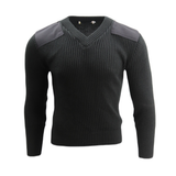 V-Neck Wool Blend Commando Sweater in Black