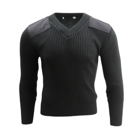 V-Neck Wool Blend Commando Sweater in Black