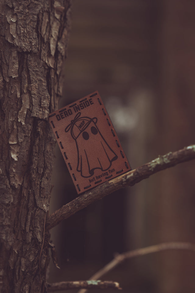 Dead Inside Leather Patch in Light Brown Dye / Black Thread