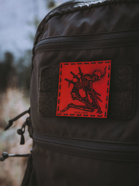 Devil's Due Leather Patch in Red Dye / Black Thread