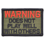 WARNING: Does Not Play Well With Others - 2x3 Patch in Red w/ Black, alternate view 4