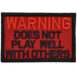 WARNING: Does Not Play Well With Others - 2x3 Patch in Red w/ Yellow, alternate view 5