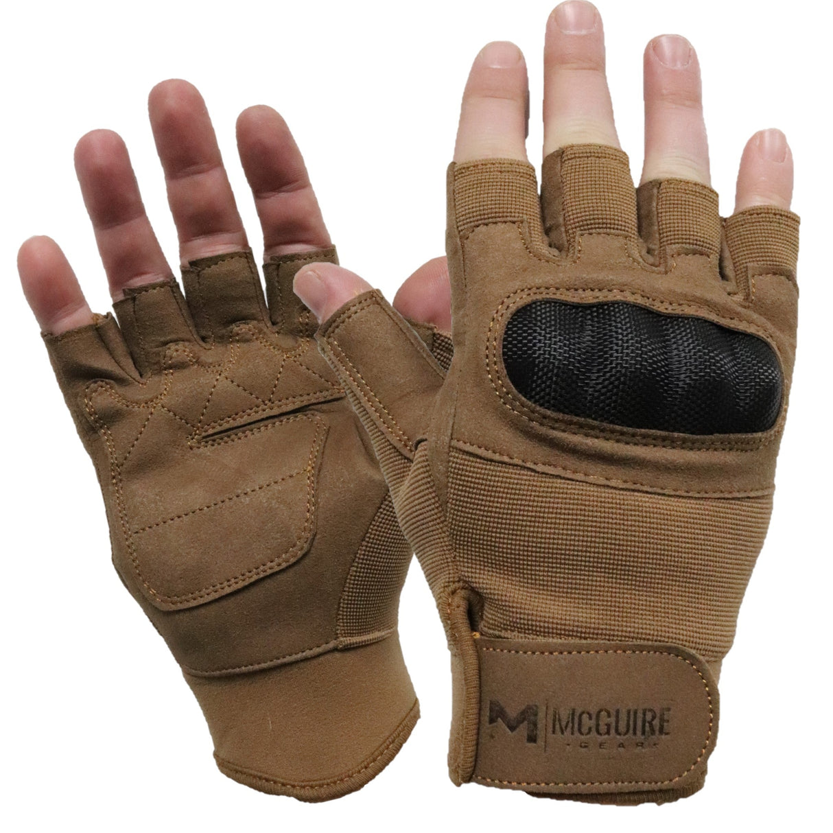 Tactical Half Finger Hard Knuckle Gloves in Coyote, alternate view 3
