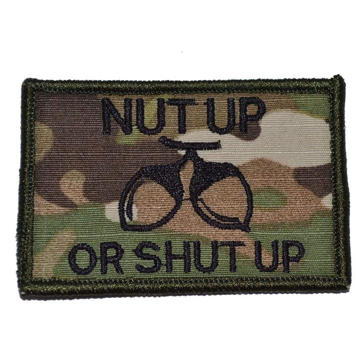 Tactical Gear Junkie Nut Up or Shut Up 2x3 Patch in Coyote Brown w/ Black, alternate view 4