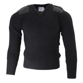 V-Neck Wool Commando Sweater - Small in Black