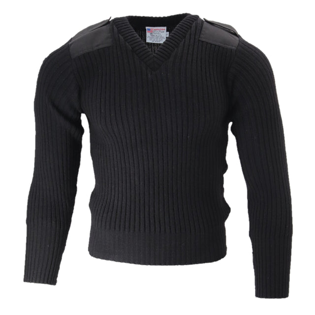 V-Neck Wool Commando Sweater - Small in Black