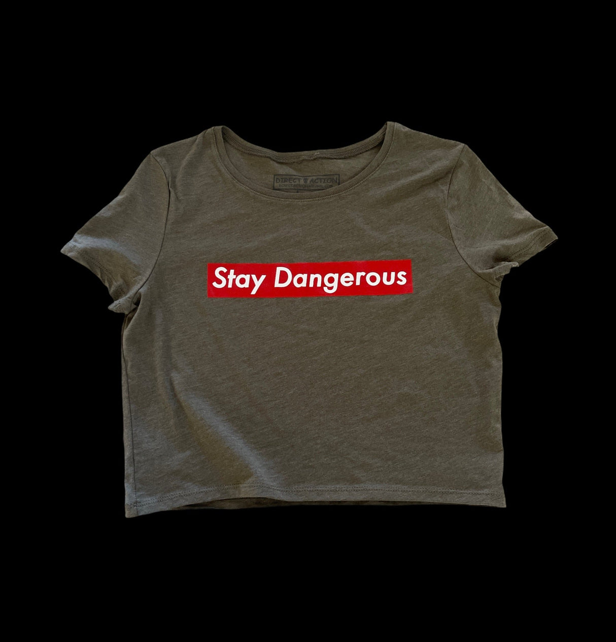 "STAY DANGEROUS" CROP (MIL GREEN & BLACK) in M/L, alternate view 3