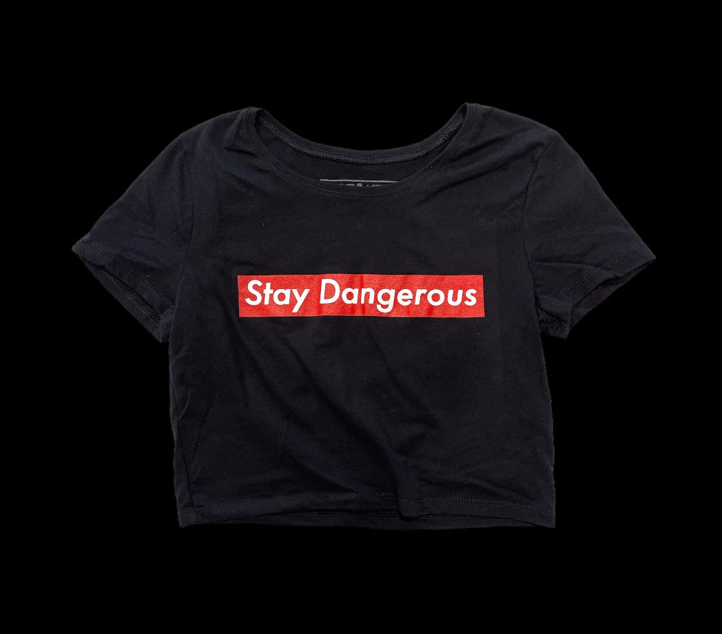 "STAY DANGEROUS" CROP (MIL GREEN & BLACK) in XS/S, alternate view 2