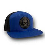 DA Outfitters 7-Panel Snapback Hat Blue/Black in Blue / Black & Grey Patch