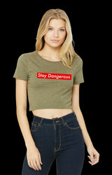 "STAY DANGEROUS" CROP (MIL GREEN & BLACK) in M/L, alternate view 4