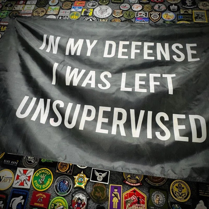 In My Defense I Was Left Unsupervised - 3'x5' - Wall Banner, alternate view 2