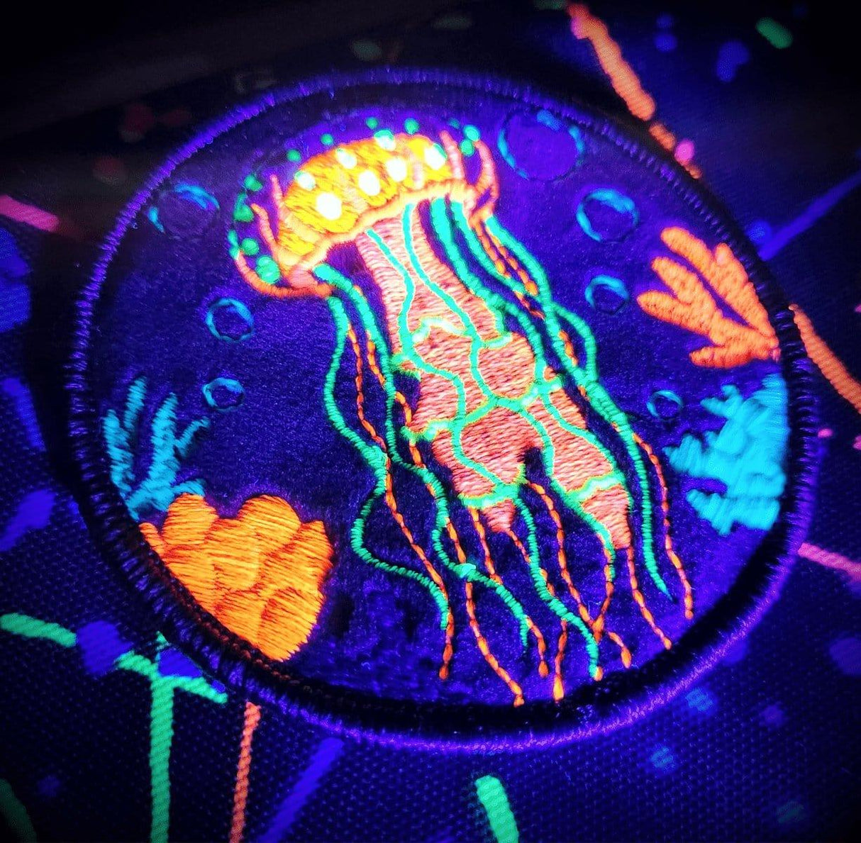 Tactical Gear Junkie Blacklight Jellyfish 3.5 Inch Velvet Patch, alternate view 3
