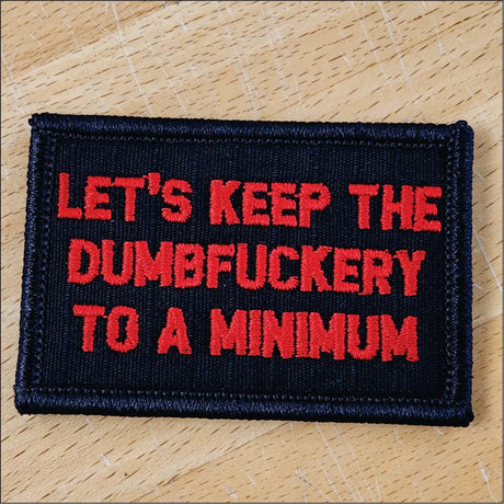 Tactical Gear Junkie Dumbfuckery to a Minimum 2x3 Patch in Black w/Red, alternate view 2