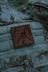 Midnight Reaper Leather Patch in Light Brown Dye / Black Thread, alternate view 4