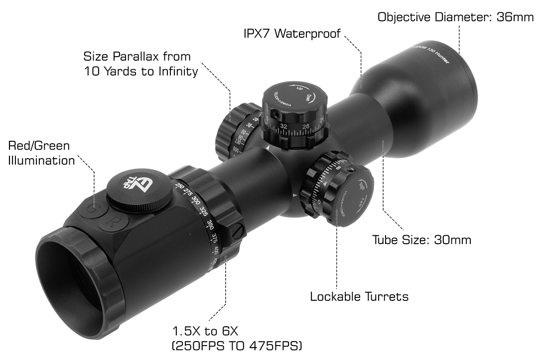 UTG OP3 1.5-6x36 Crossbow Scope with 130 Hunter BDC, alternate view 3