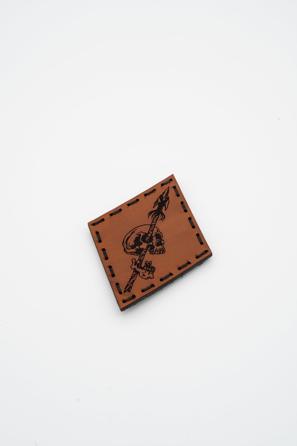 Pierced Leather Patch in Light Brown Dye / Black Thread, alternate view 4