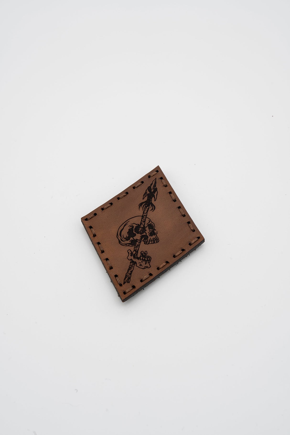 Pierced Leather Patch in Red Dye / Black Thread, alternate view 2