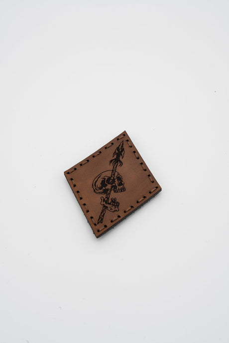 Pierced Leather Patch in Red Dye / Black Thread, alternate view 2