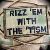 Rizz 'Em With The 'Tism Playful Unique Gen Z Style Embroidered Patch - 2x3 inches in Coyote w/Coyote, alternate view 5