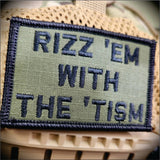 Rizz 'Em With The 'Tism Playful Unique Gen Z Style Embroidered Patch - 2x3 inches in Multicam, alternate view 4