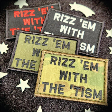 Rizz 'Em With The 'Tism Playful Unique Gen Z Style Embroidered Patch - 2x3 inches in Black