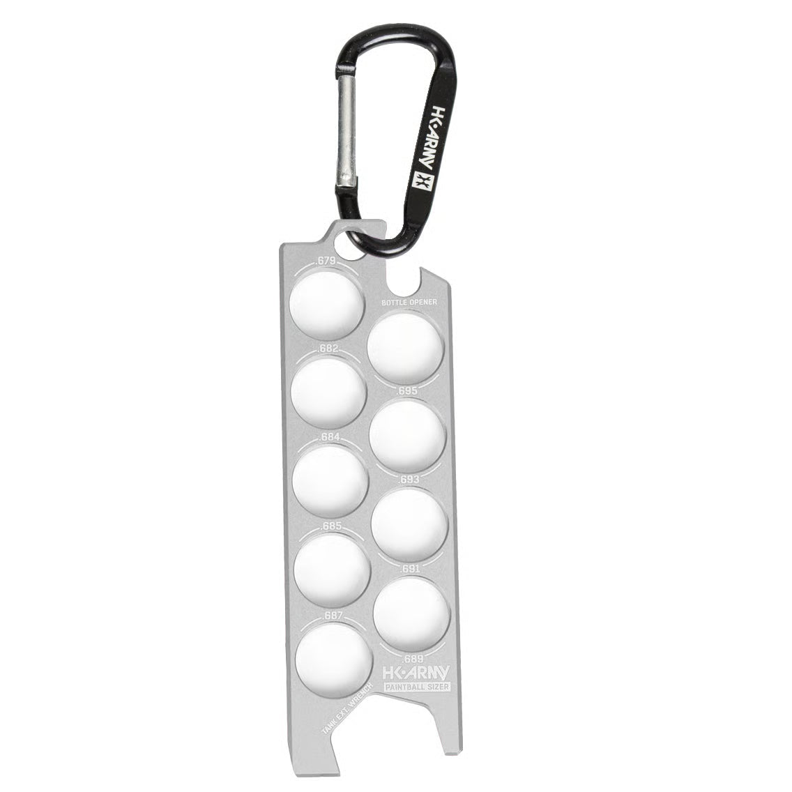 HK Army Paintball Ball Sizer Tool – 9 Bore Sizes | Multi-Tool with Carabiner