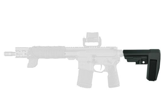 SB Tactical x Die Free Co. SBA6 Black brace showing adjustable nylon strap and rear cuff