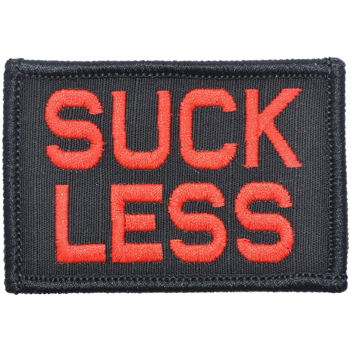 Suck Less - 2x3 Patch in Black w/ Red, alternate view 2