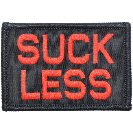 Suck Less - 2x3 Patch in Black w/ Red, alternate view 2