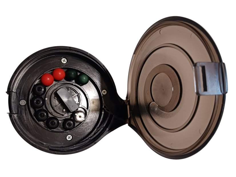 Tempest Drum opened showing loaded rounds and internal feed tray