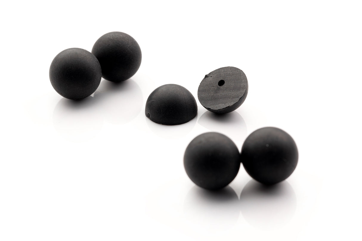 Mercury Rise .50 caliber black TPE rubber balls close-up