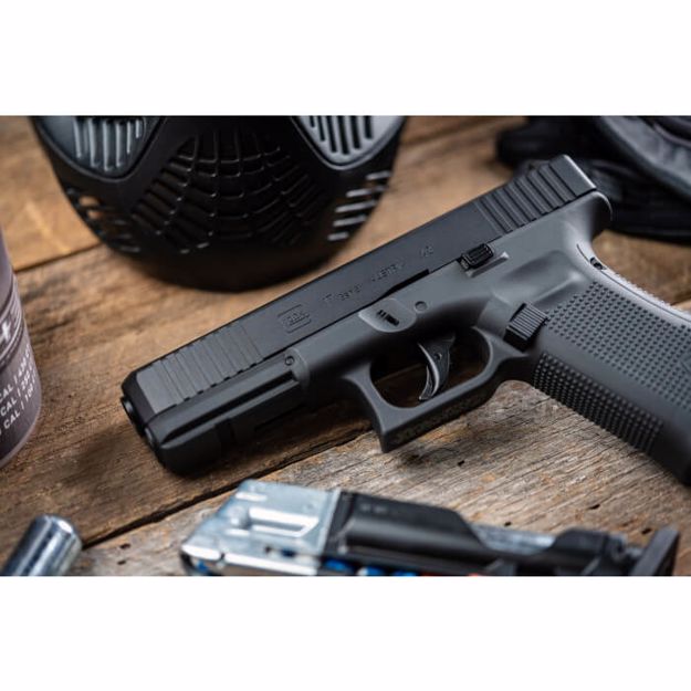 T4E GLOCK G17 Gen5 .43 paintball marker on gear bench