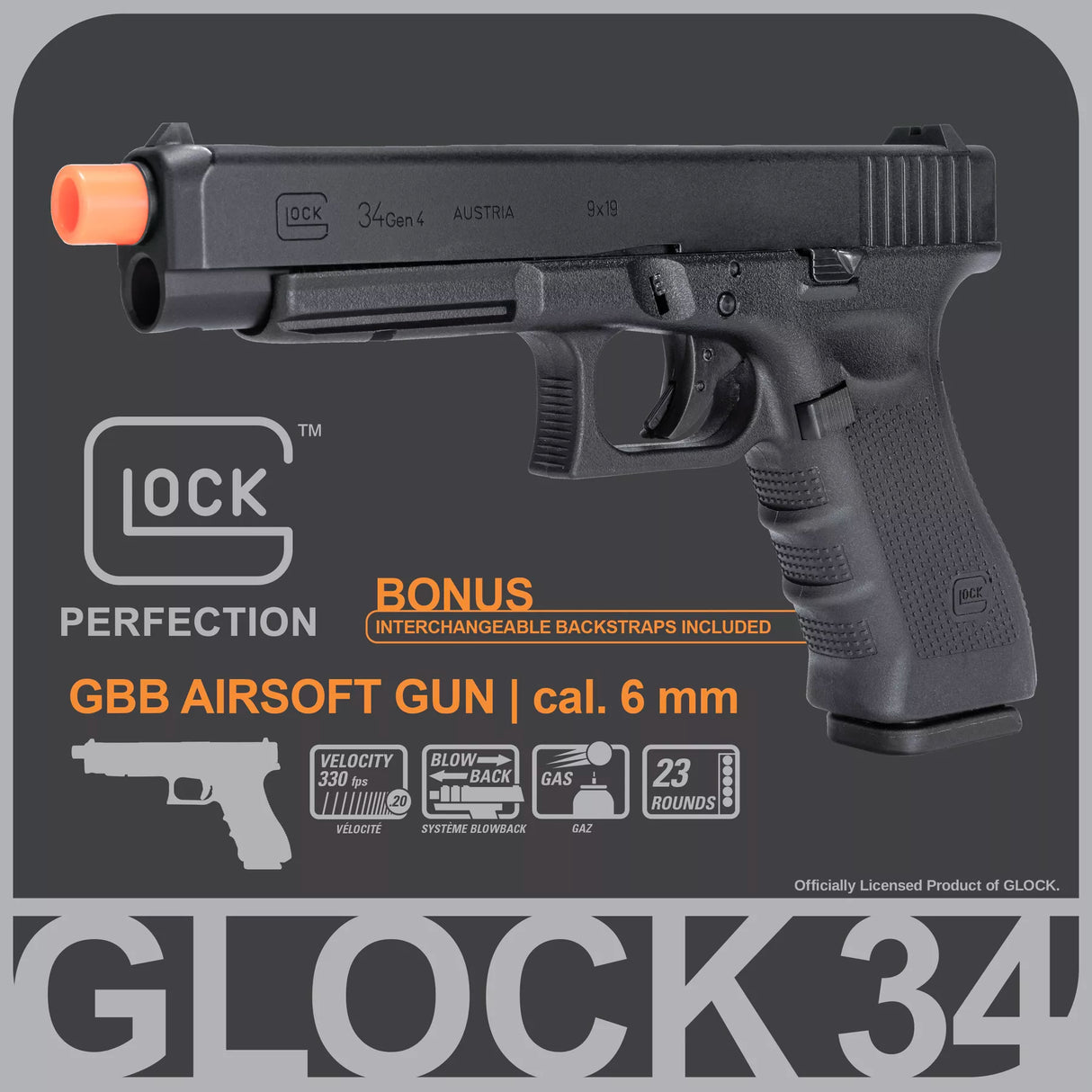 GLOCK G34 Gen4 GBB airsoft pistol feature graphic