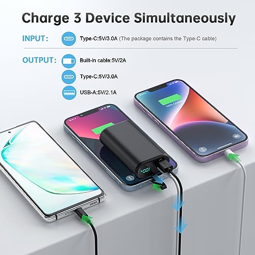 Portable Charger 10800mAh Ultra-Compact 15W PD Fast Charging Power Bank ,LCD Display Battery Pack with Built-in-Cable - HR Tactical Innovations