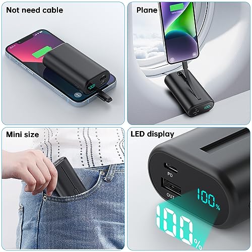 Portable Charger 10800mAh Ultra-Compact 15W PD Fast Charging Power Bank ,LCD Display Battery Pack with Built-in-Cable - HR Tactical Innovations