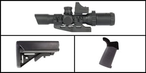 Marksman Combos: Northtac 'Assault' 1-4x28 RGB Illuminated Optic w/Micro Red Dot + Team Accessories Corp AR-15 Polymer Rubber Coated Pistol Grip + Gauntlet Arms SOPMOD Stock with Storage Compartments