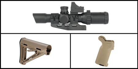 Marksman Combos: Northtac 'Assault' 1-4x28 RGB Illuminated Optic w/Micro Red Dot + Magpul Industries, MOE K-2 Grip, Fits AR Rifles, Flat Dark Earth + Magpul AR-15 MOE FDE Carbine Stock - FDE - HR Tactical Innovations