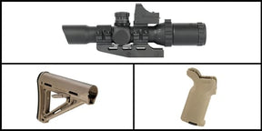 Marksman Combos: Northtac 'Assault' 1-4x28 RGB Illuminated Optic w/Micro Red Dot + Magpul Industries, MOE K-2 Grip, Fits AR Rifles, Flat Dark Earth + Magpul AR-15 MOE FDE Carbine Stock - FDE